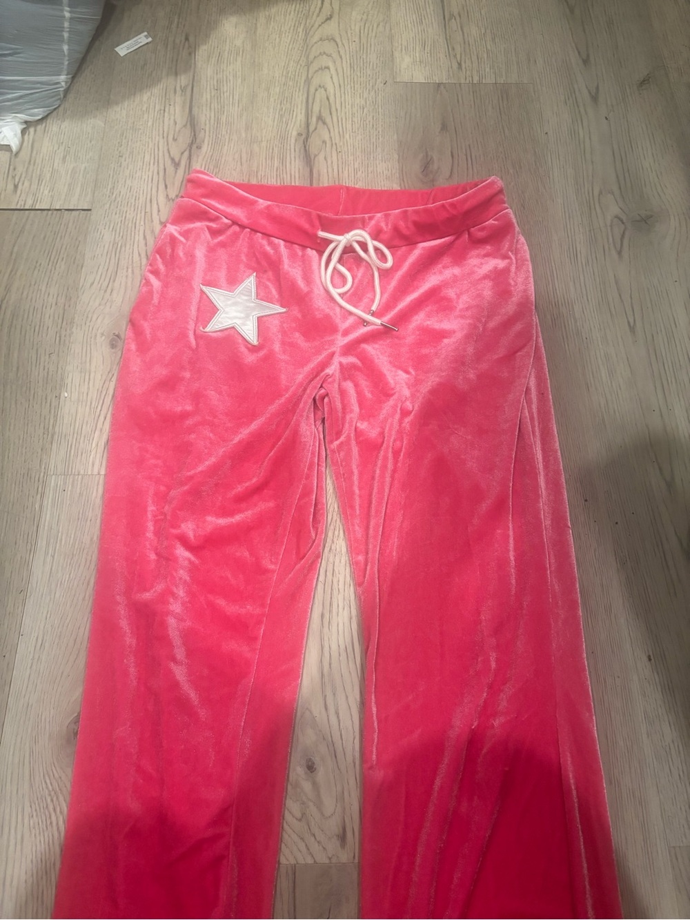 SHEIN Pink Velour Flare Lounge Pants with Star Patch